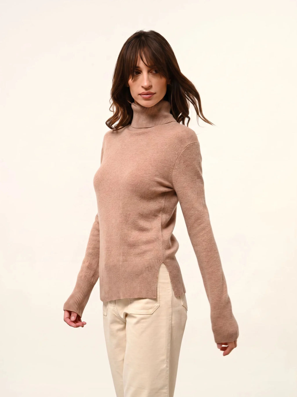 LEXIE Pullover Rollkragen Camel meliert