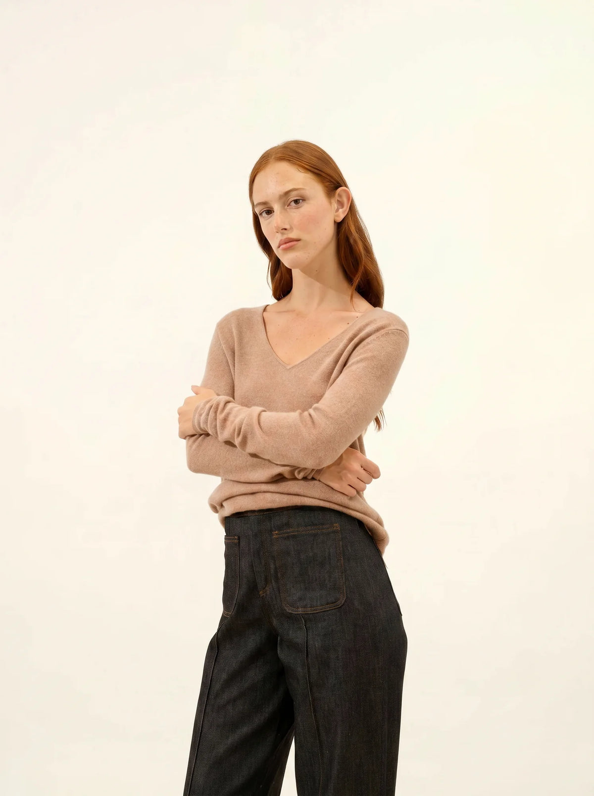 JOAN Pull Col V Camel Chiné