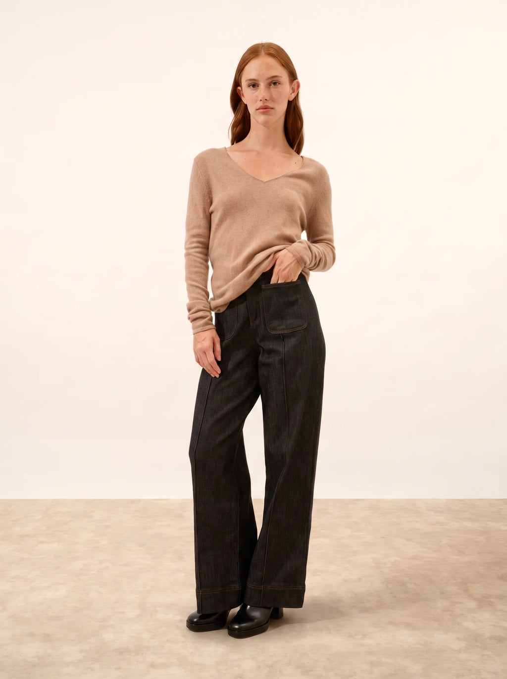 JOAN Pull Col V Camel Chiné