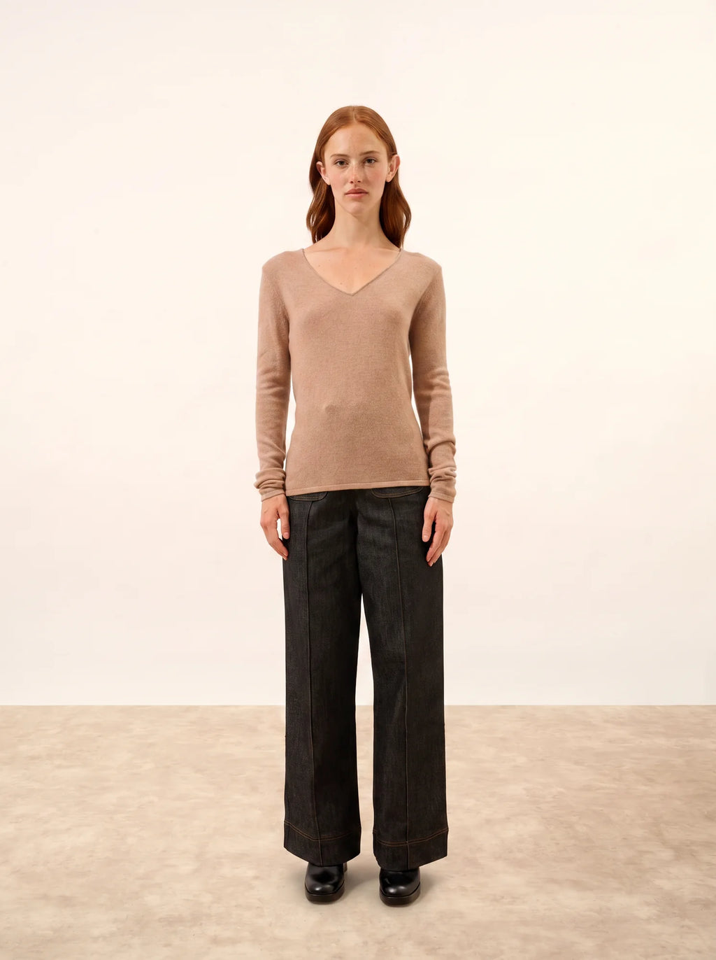 JOAN Pull Col V Camel Chiné