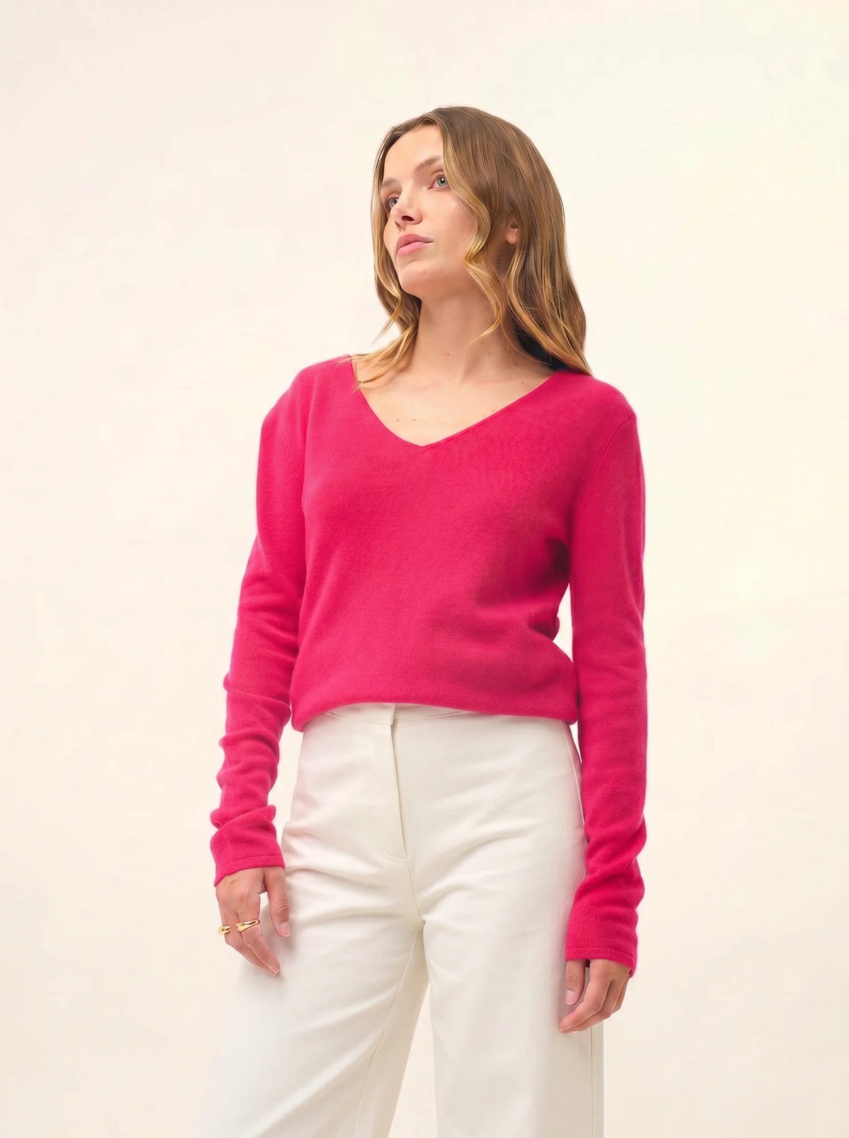 JOAN Pull Col V Fuchsia