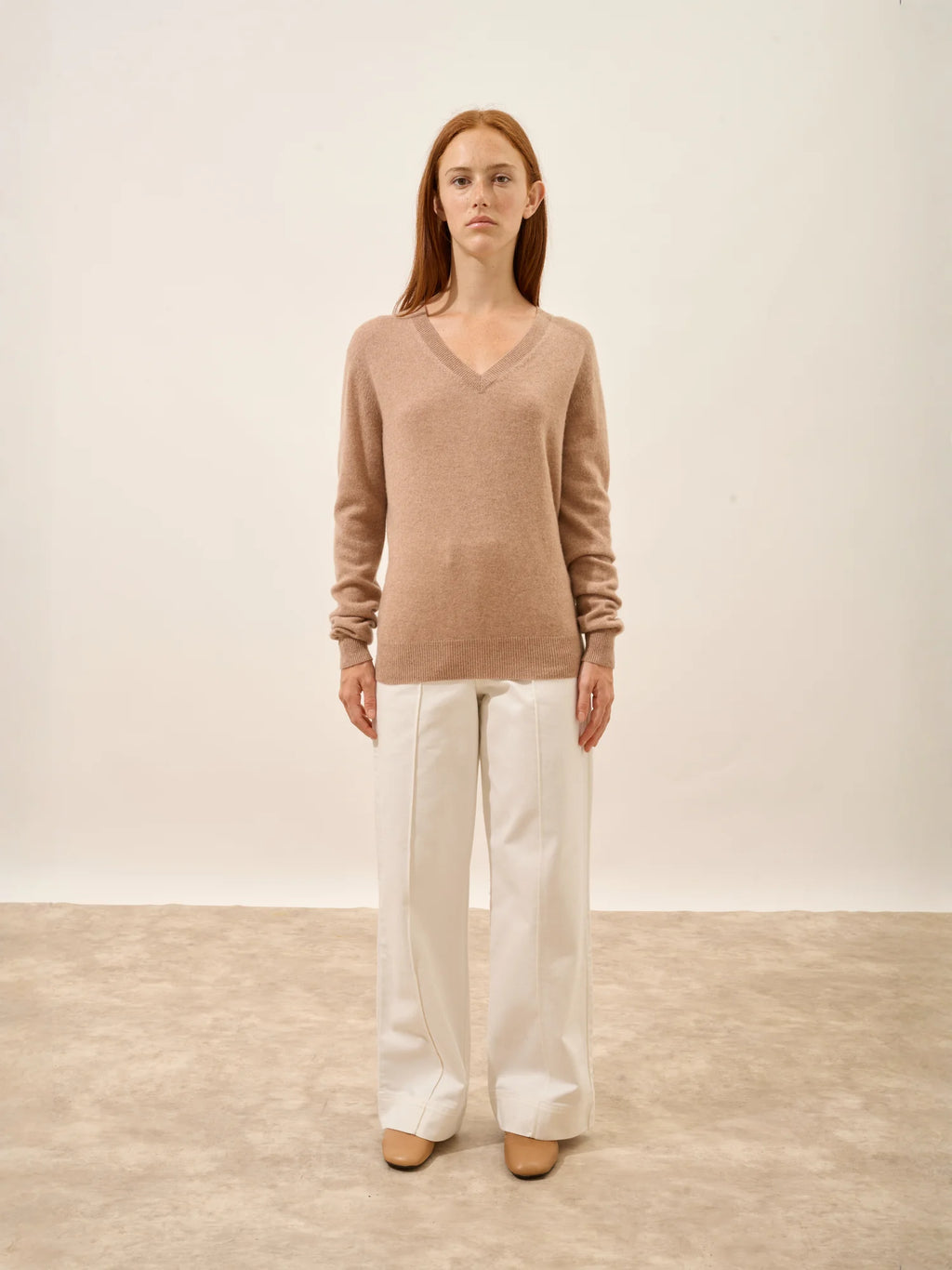 NORA Pull Col V Camel Chiné