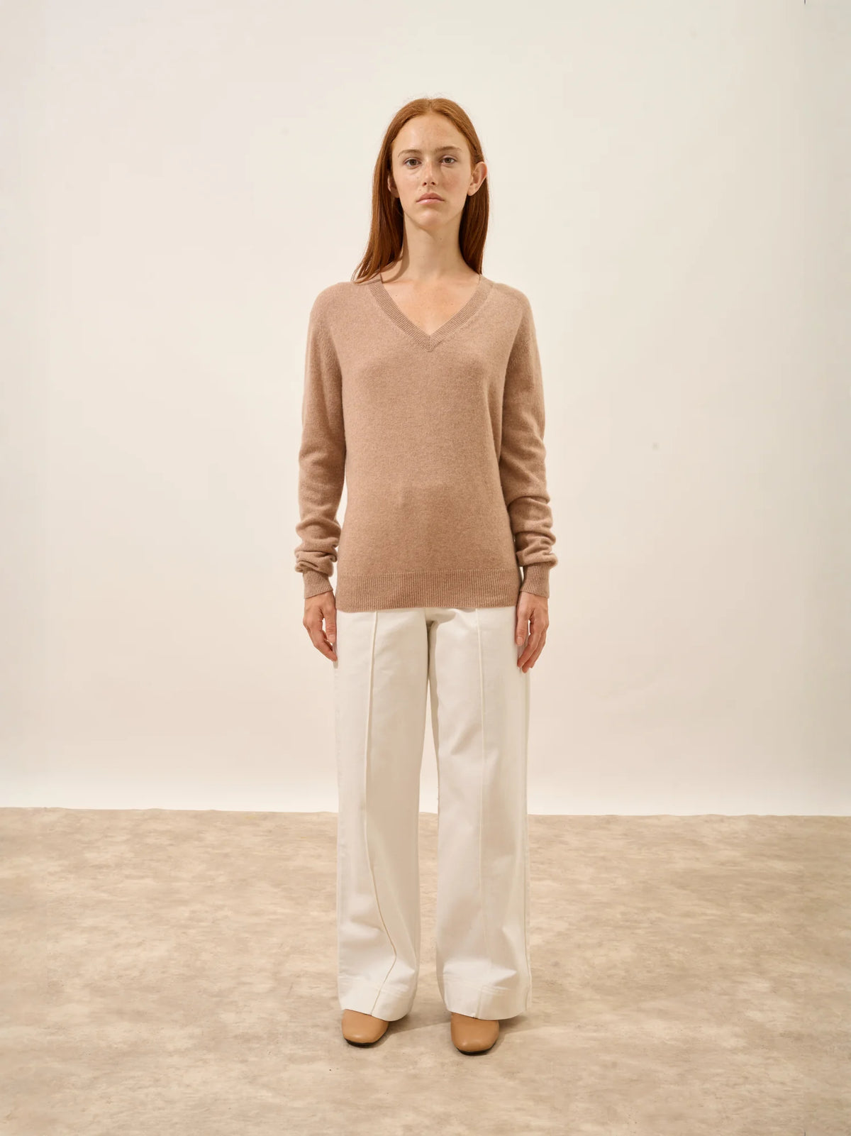 NORA Pull Col V Camel Chiné