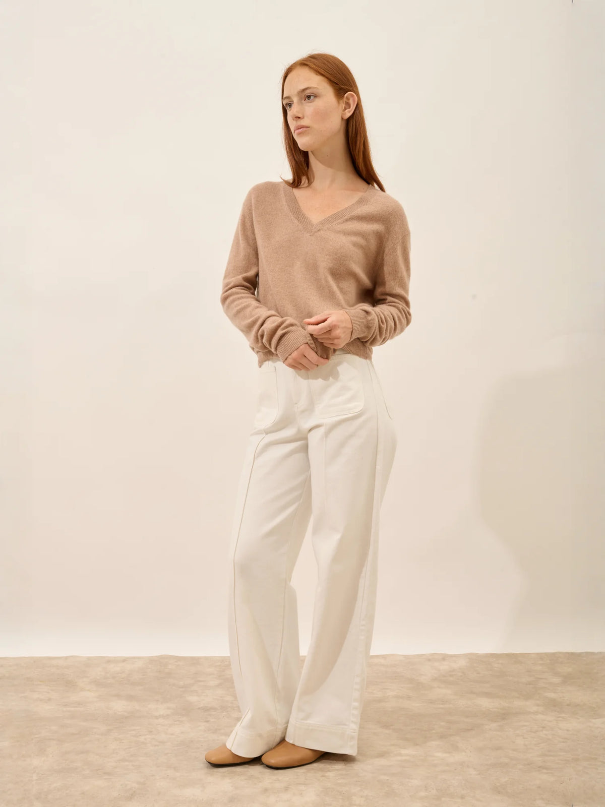 NORA Pull Col V Camel Chiné
