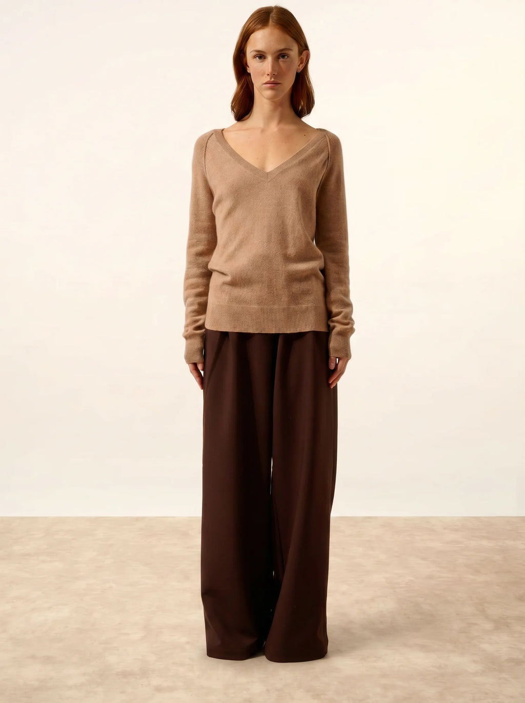 PHOEBE Pullover V-Ausschnitt Camel meliert