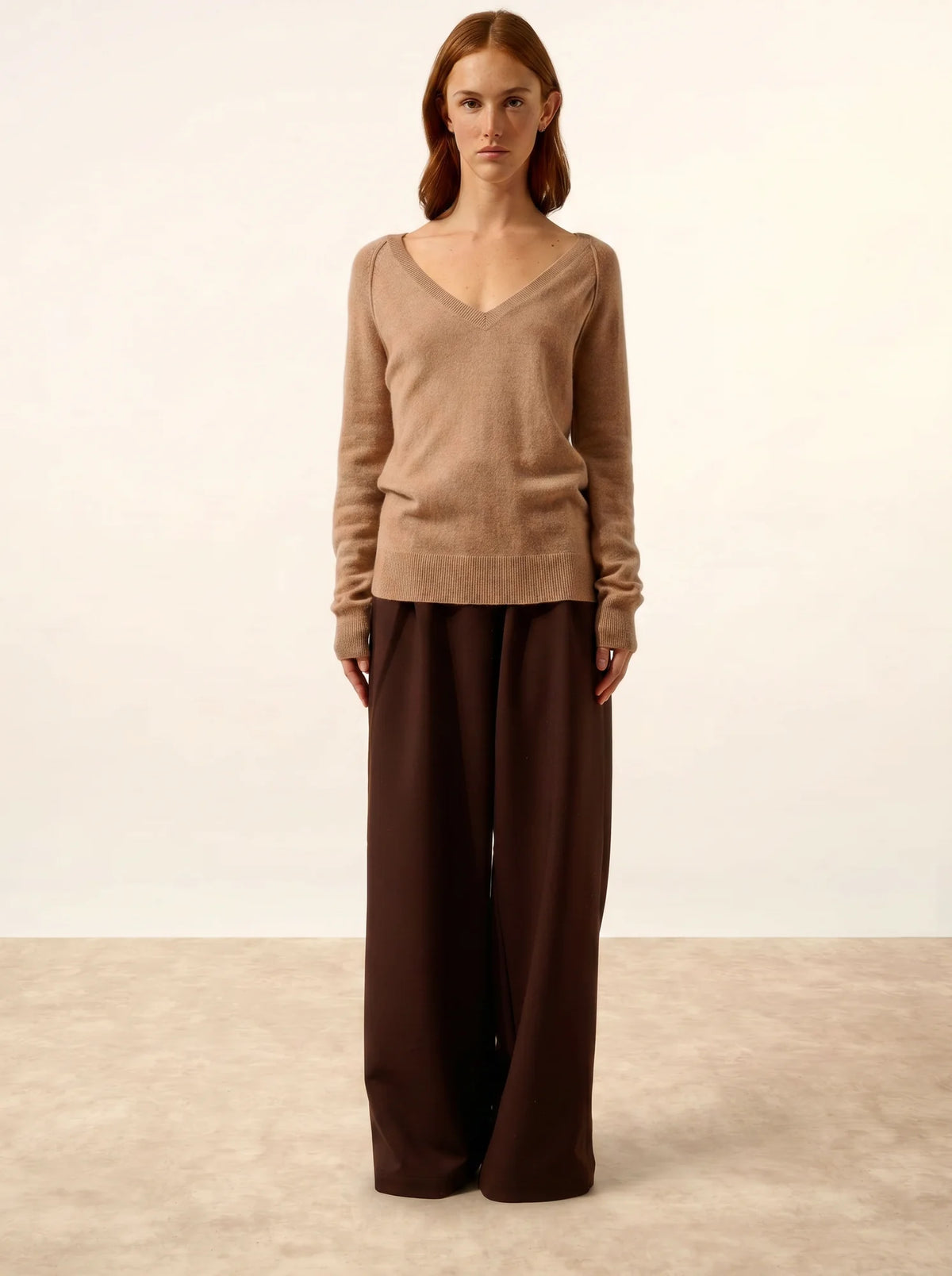 PHOEBE Pullover V-Ausschnitt Camel meliert