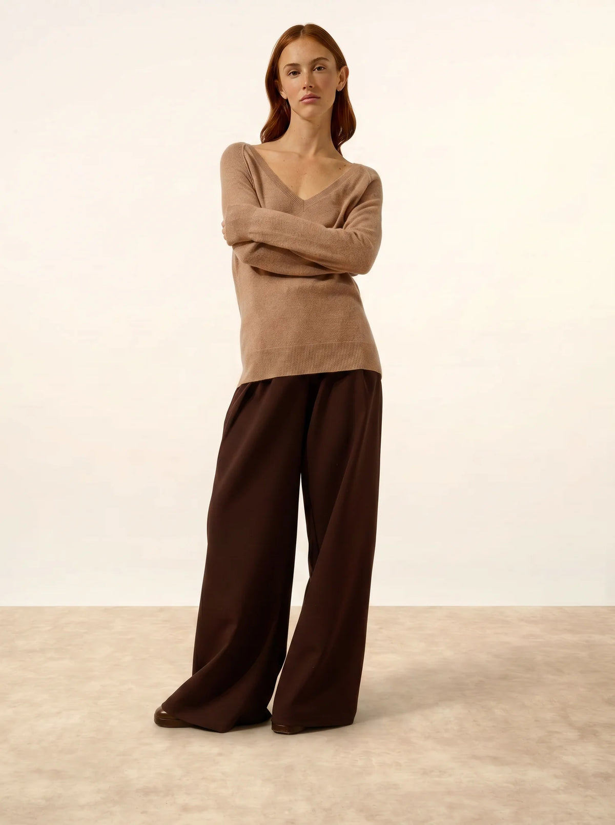 PHOEBE Pullover V-Ausschnitt Camel meliert