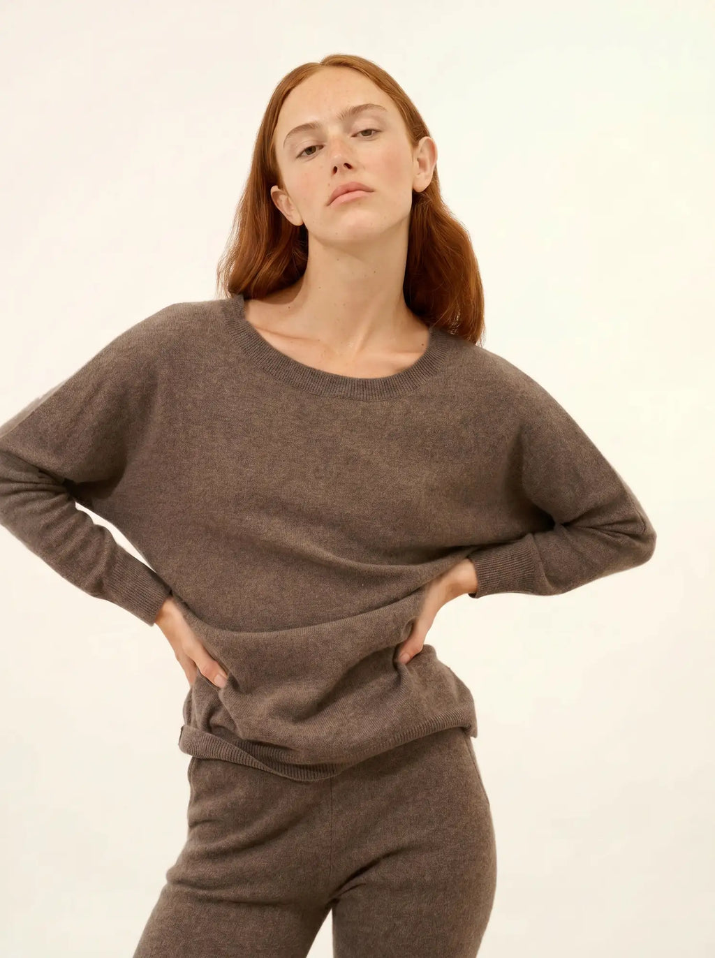 REBECCA Pullover Fledermausarm Taupe meliert