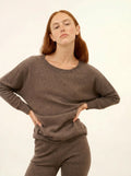 REBECCA Pullover Fledermausarm Taupe meliert