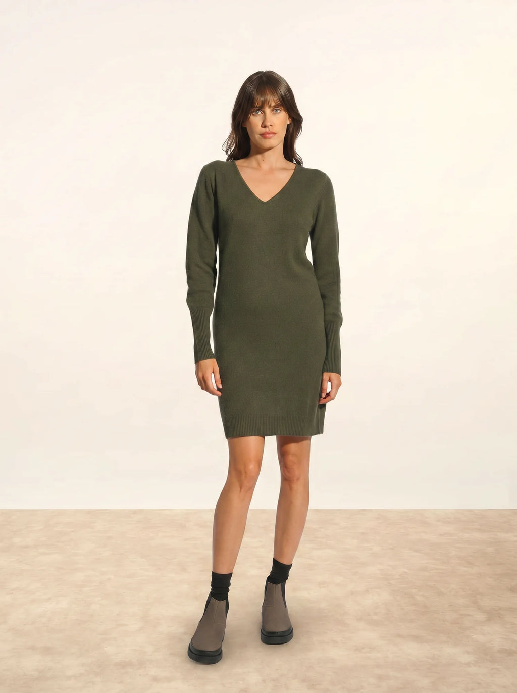 TRACY Dress V-Neck Khaki