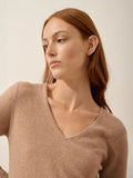 TRACY Kleid V-Ausschnitt Camel meliert