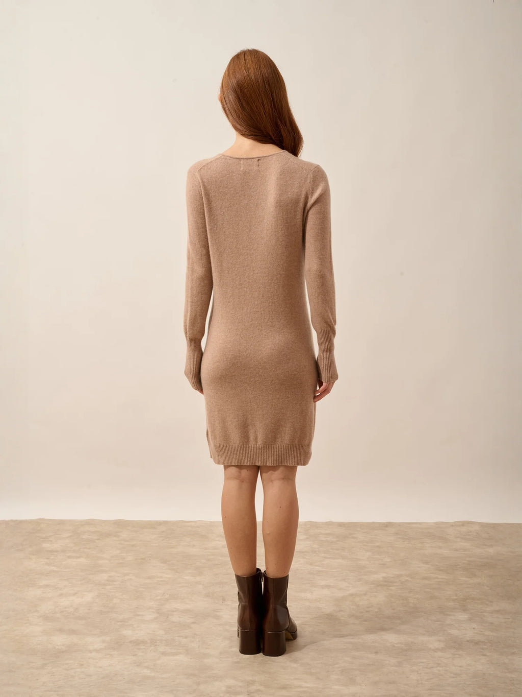 TRACY Kleid V-Ausschnitt Camel meliert