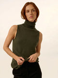 VIOLET Sweater Turtleneck Sleeveless Khaki