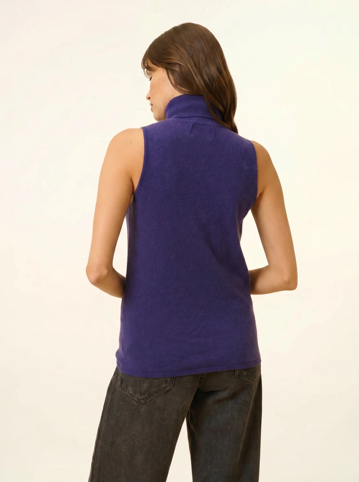 VIOLET Pull Col Roulé sans Manches Violet