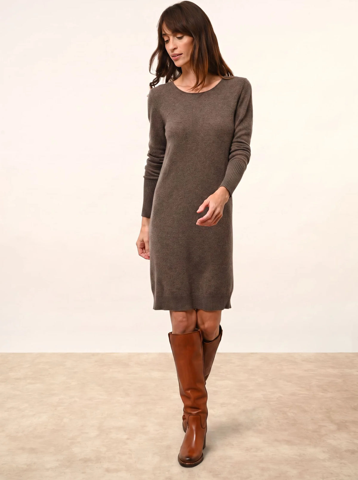 SUSAN Robe Col Rond Taupe Chiné