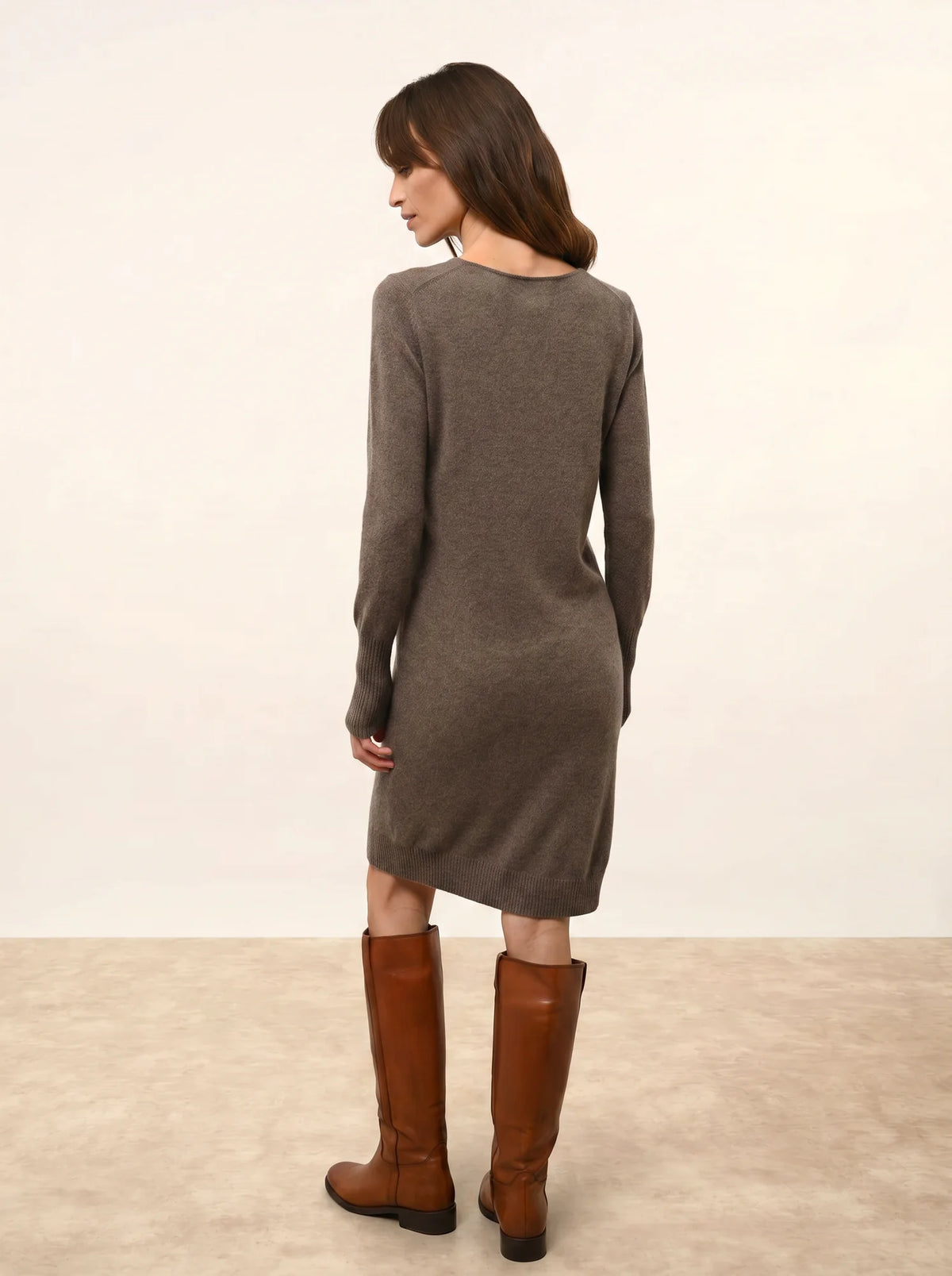 SUSAN Robe Col Rond Taupe Chiné