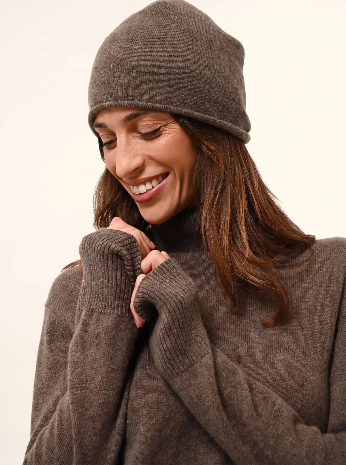 LEXIE Pull Col Roulé Taupe Chiné