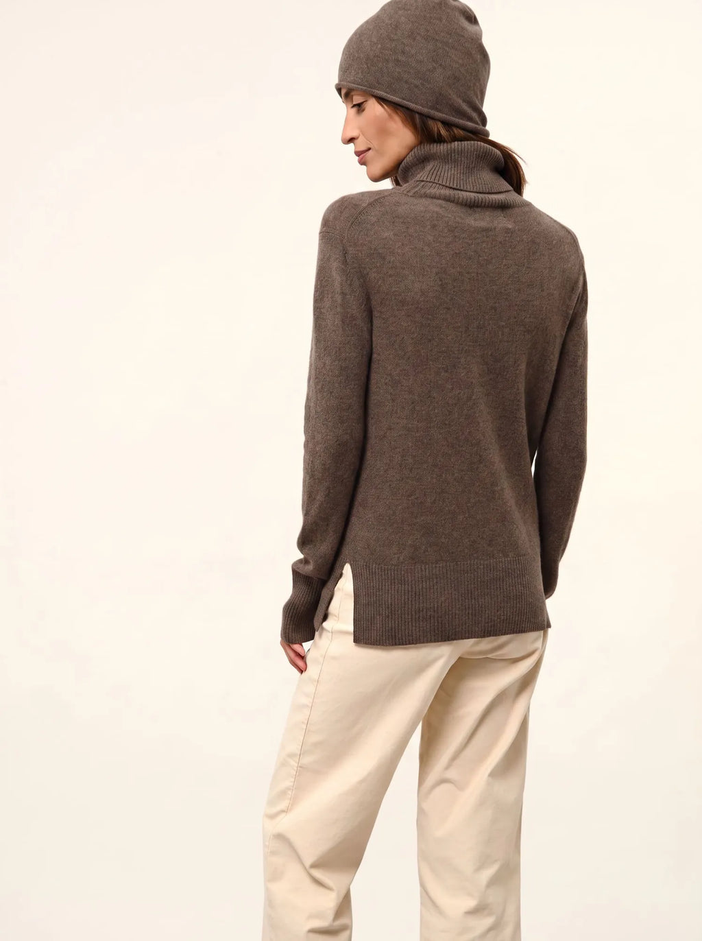 LEXIE Pull Col Roulé Taupe Chiné