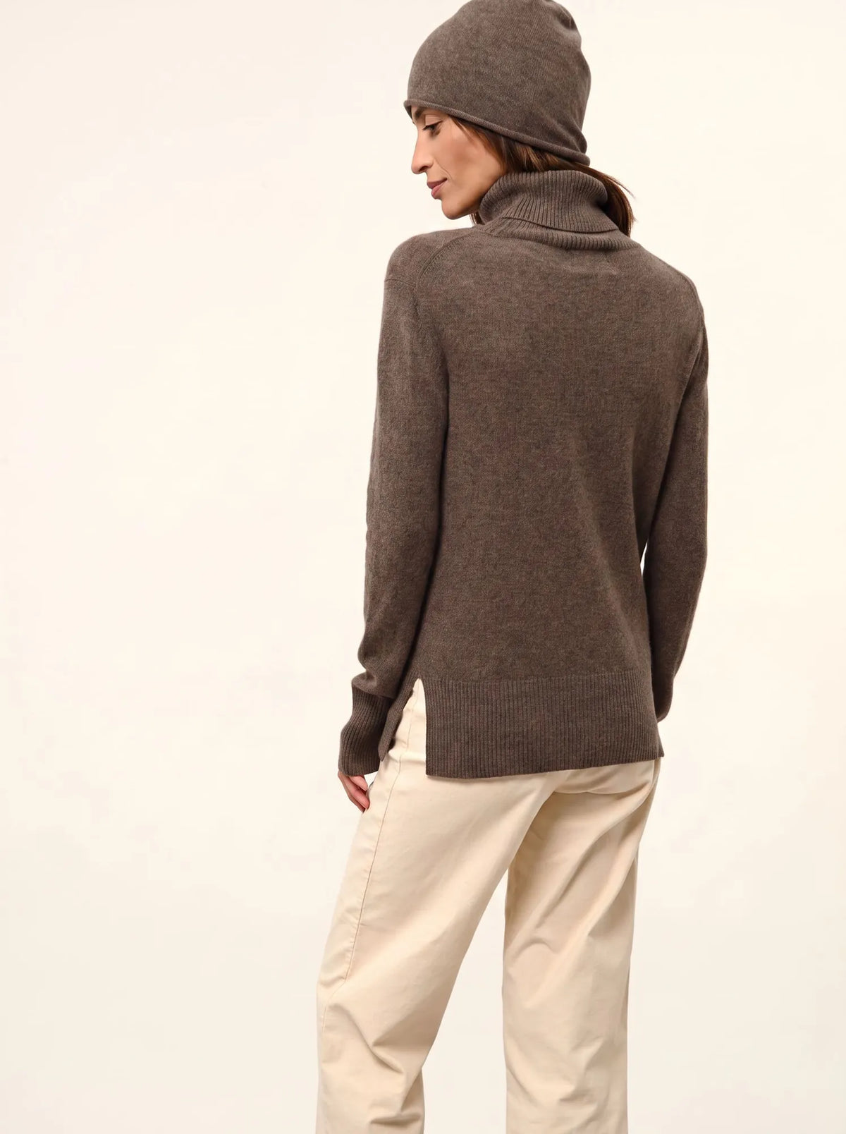 LEXIE Pull Col Roulé Taupe Chiné