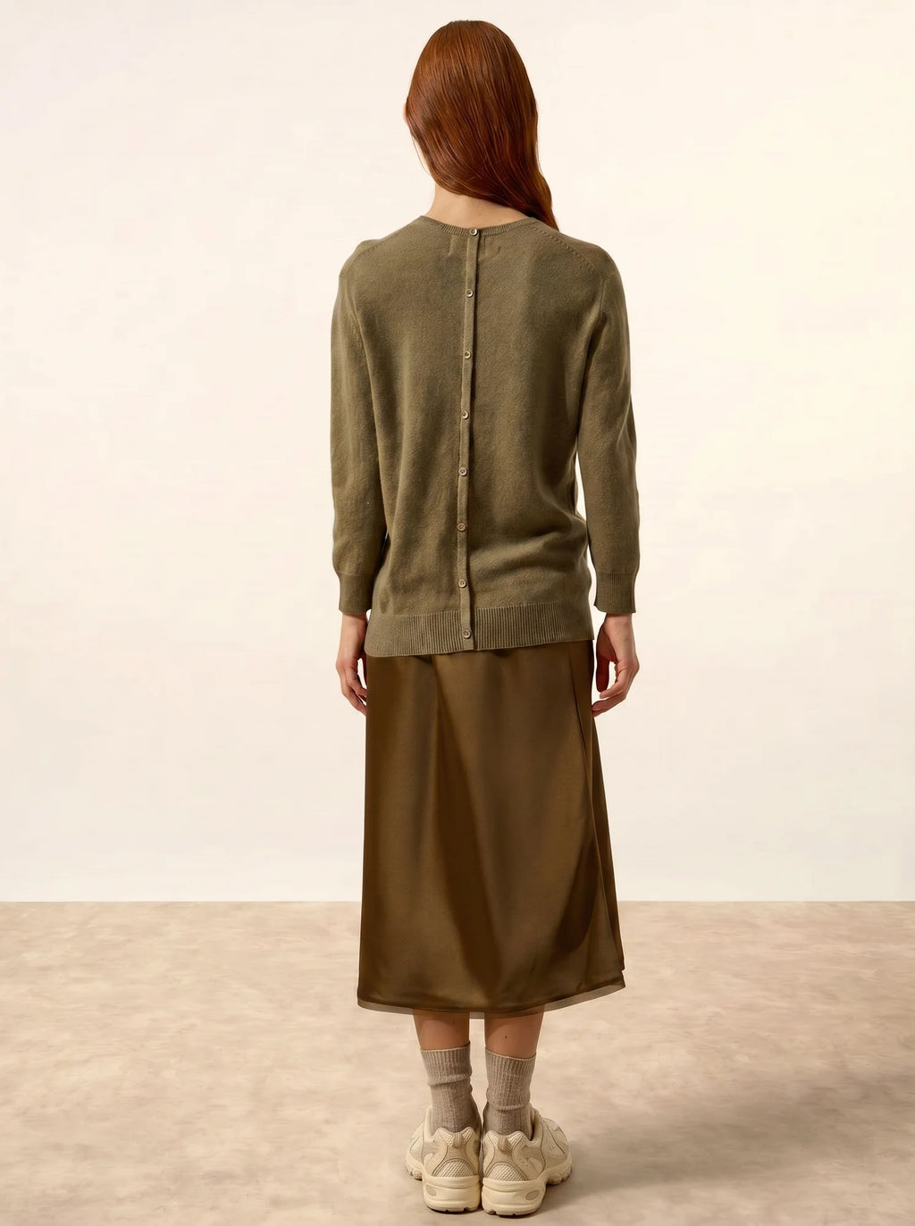 JANICE Pull Col Rond Boutonné Dos Army
