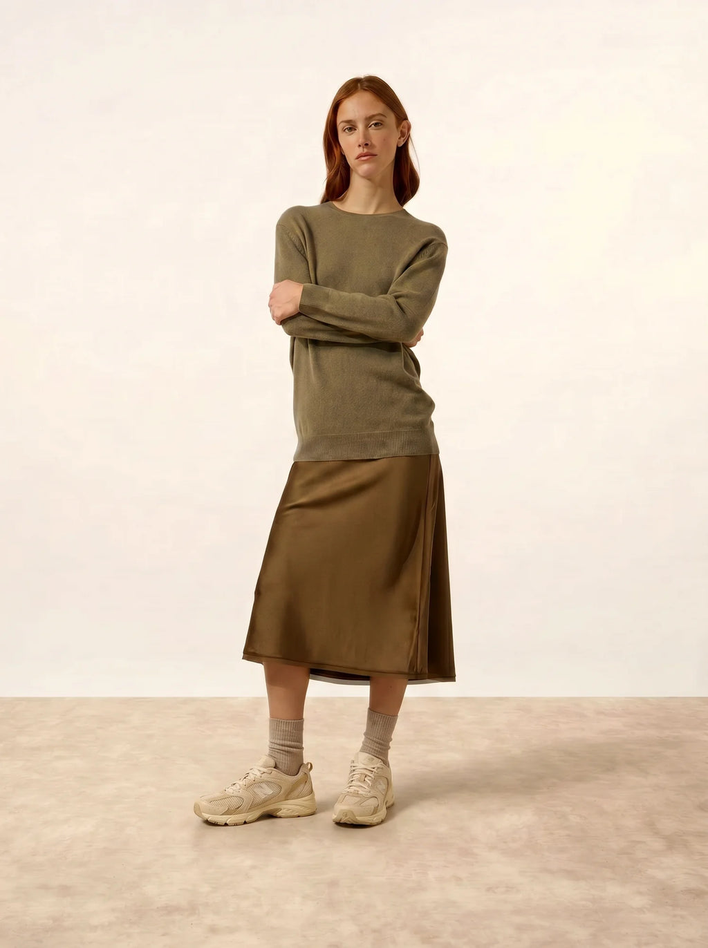 JANICE Pull Col Rond Boutonné Dos Army