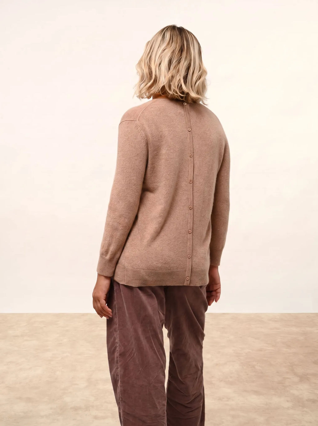 JANICE Pull Col Rond Boutonné Dos Camel Chiné