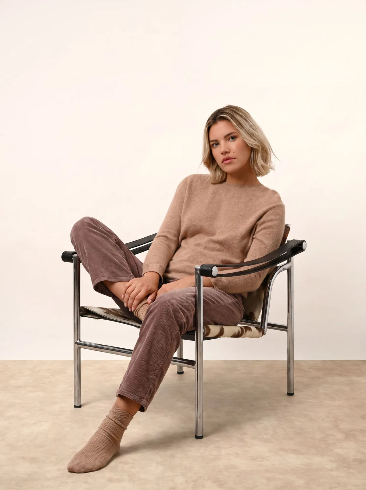 JANICE Pull Col Rond Boutonné Dos Camel Chiné