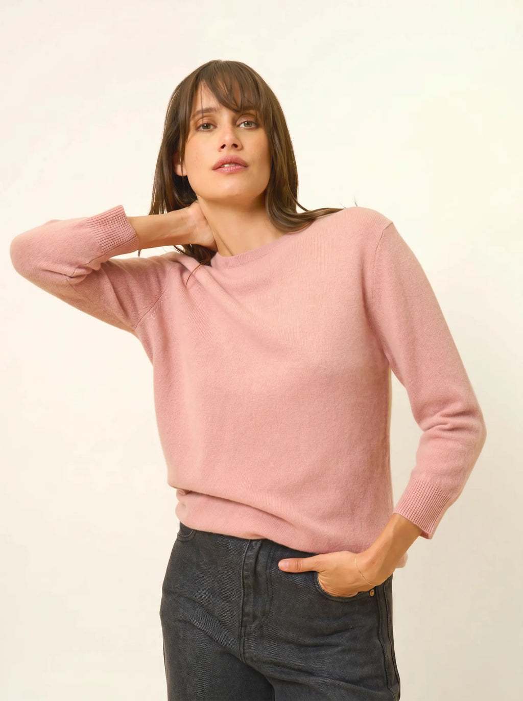 JANICE Pull Col Rond Boutonné Dos Bois de Rose