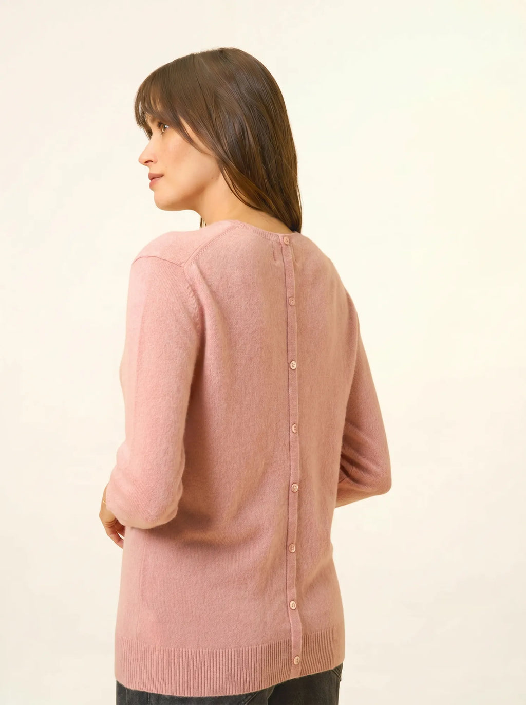 JANICE Pull Col Rond Boutonné Dos Bois de Rose
