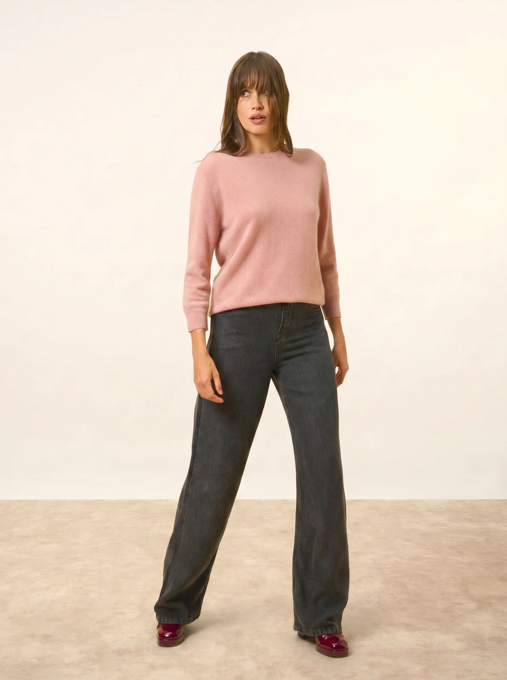 JANICE Pull Col Rond Boutonné Dos Bois de Rose