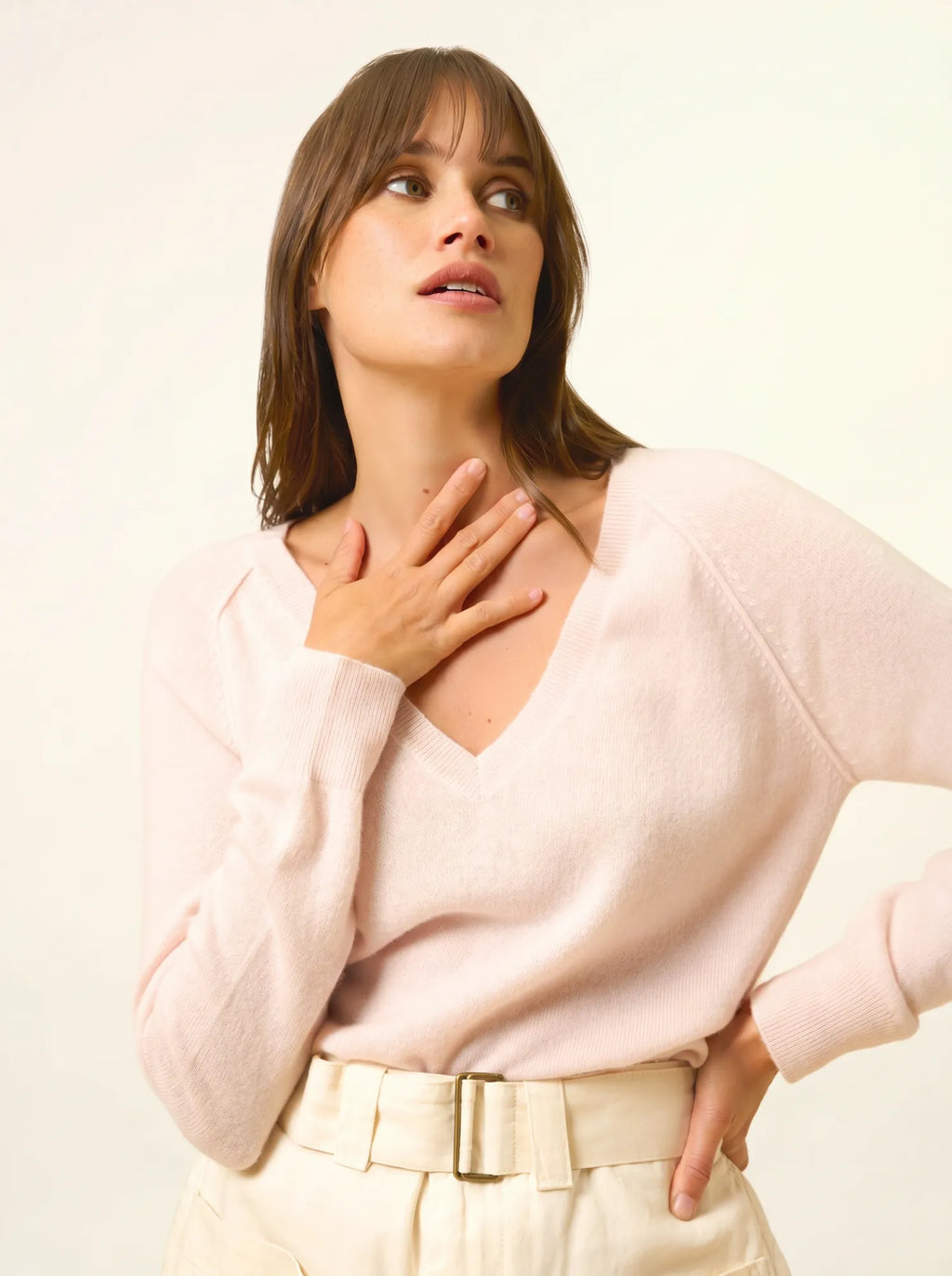 PHOEBE Pullover V-Ausschnitt Puderrosa