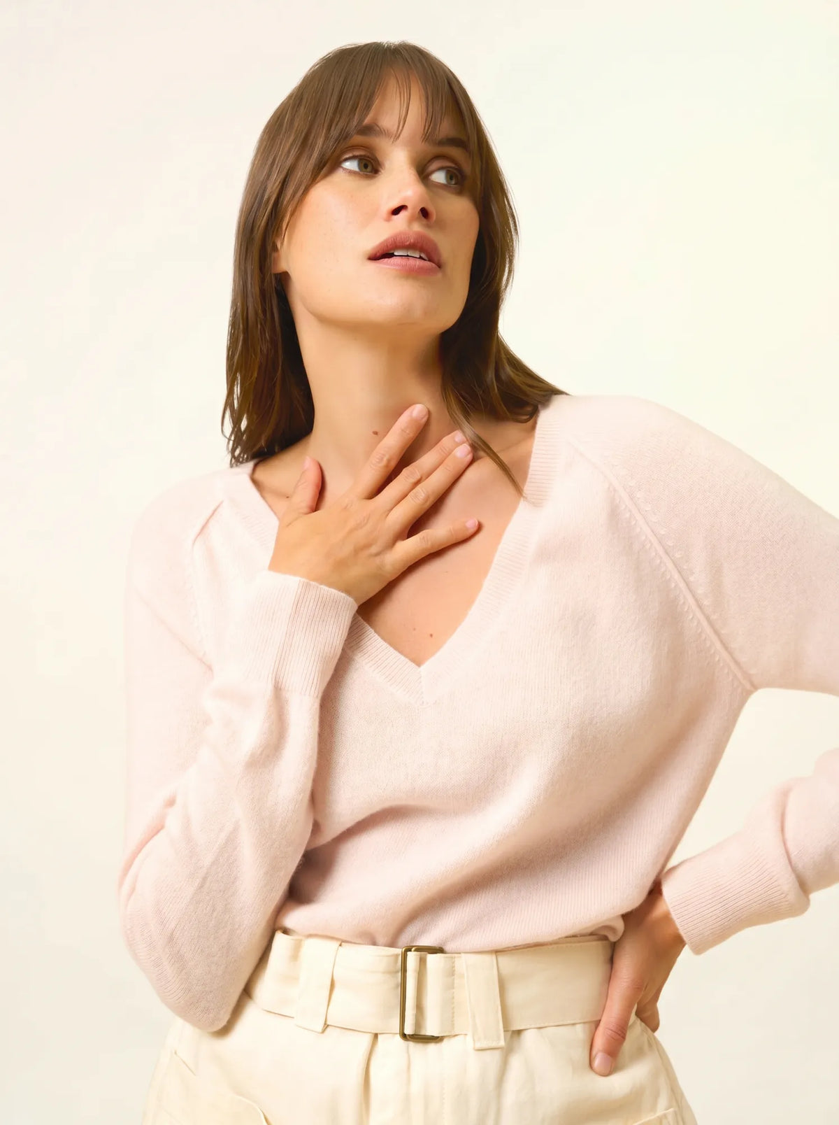 PHOEBE Pullover V-Ausschnitt Puderrosa