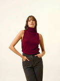 VIOLET Sweater Turtleneck Sleeveless Burgundy