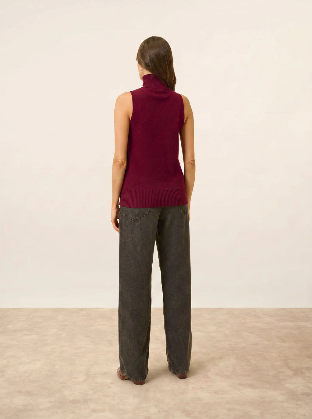 VIOLET Sweater Turtleneck Sleeveless Burgundy