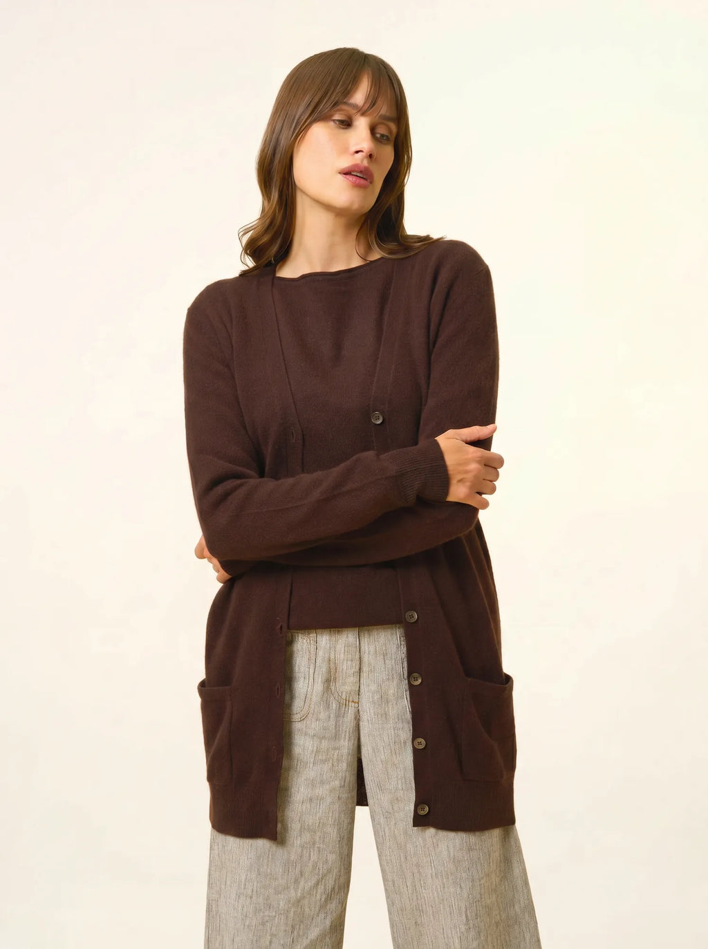TOMMIE Cardigan Col V Choco