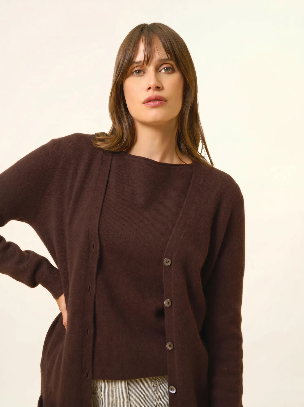 TOMMIE Cardigan Col V Choco