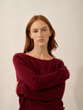 ABIGAILE Sweater Boat Neck Drop Back Burgundy