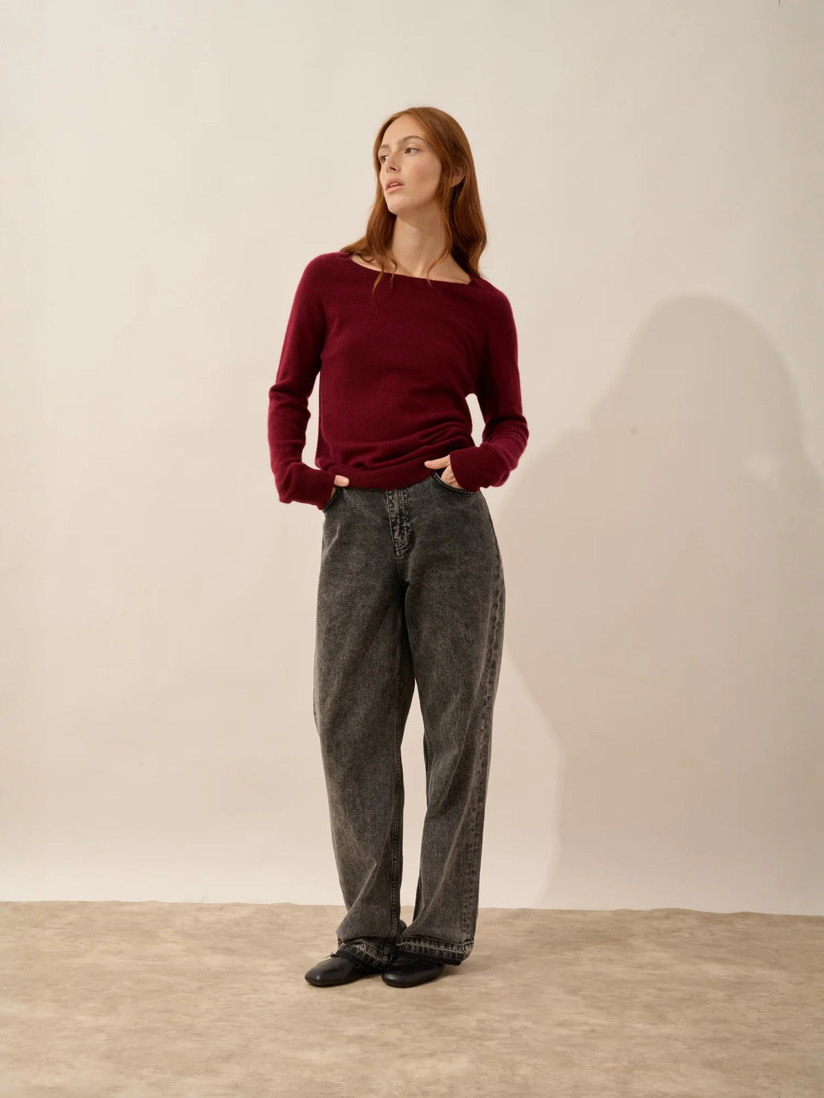 ABIGAILE Pull Col Bateau Goutte Dos Bordeaux
