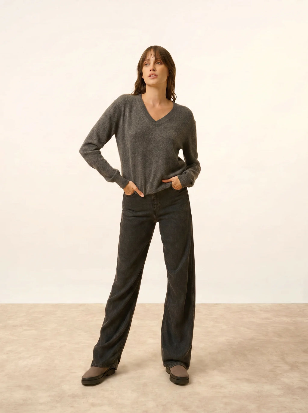 NORA Pull Col V Anthracite Chiné