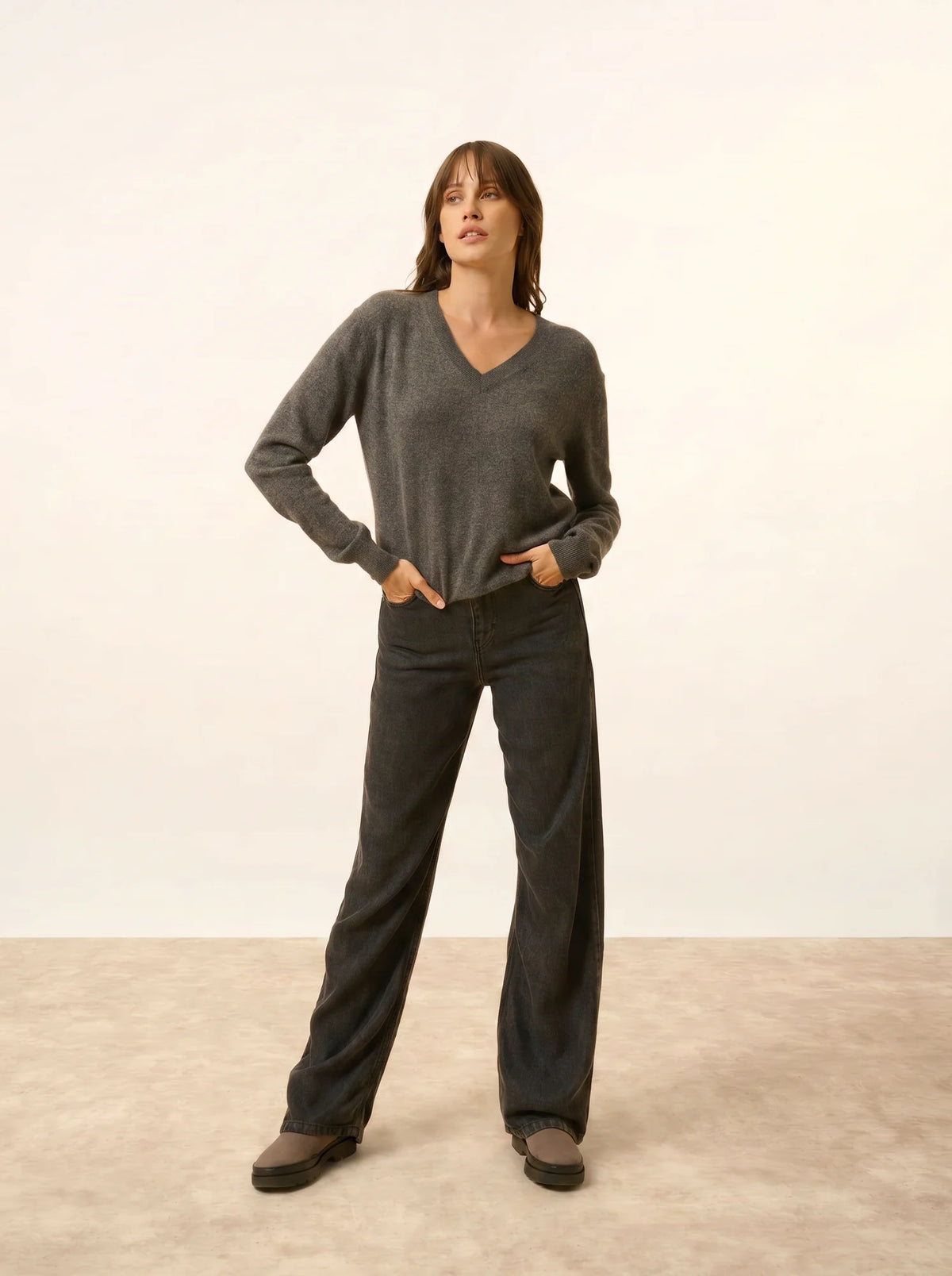 NORA Pull Col V Anthracite Chiné