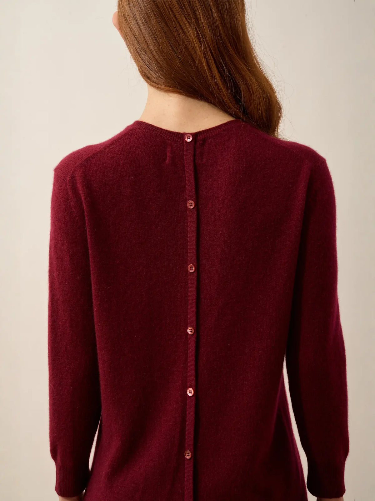 JANICE Pull Col Rond Boutonné Dos Bordeaux
