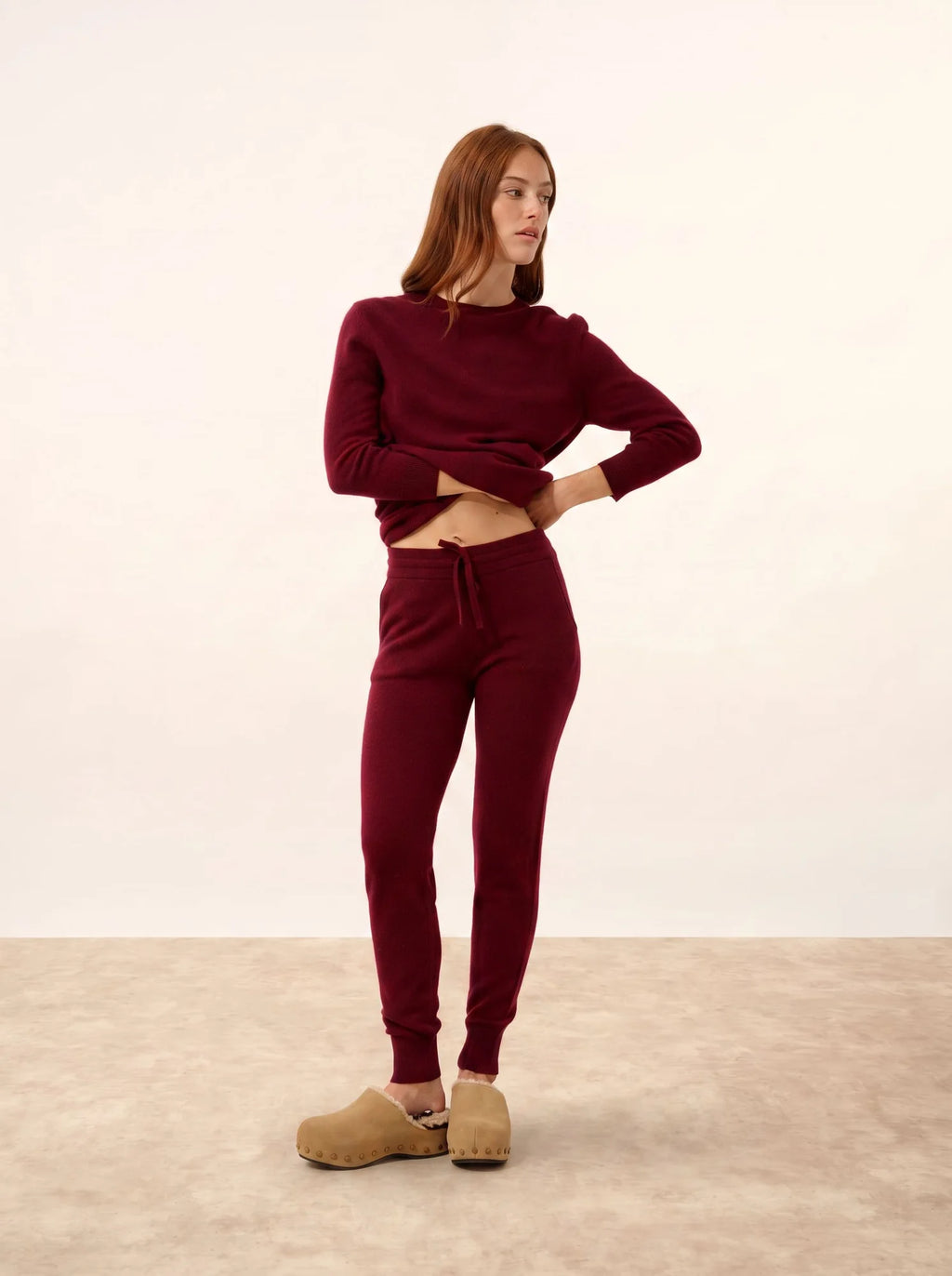 JANICE Pull Col Rond Boutonné Dos Bordeaux