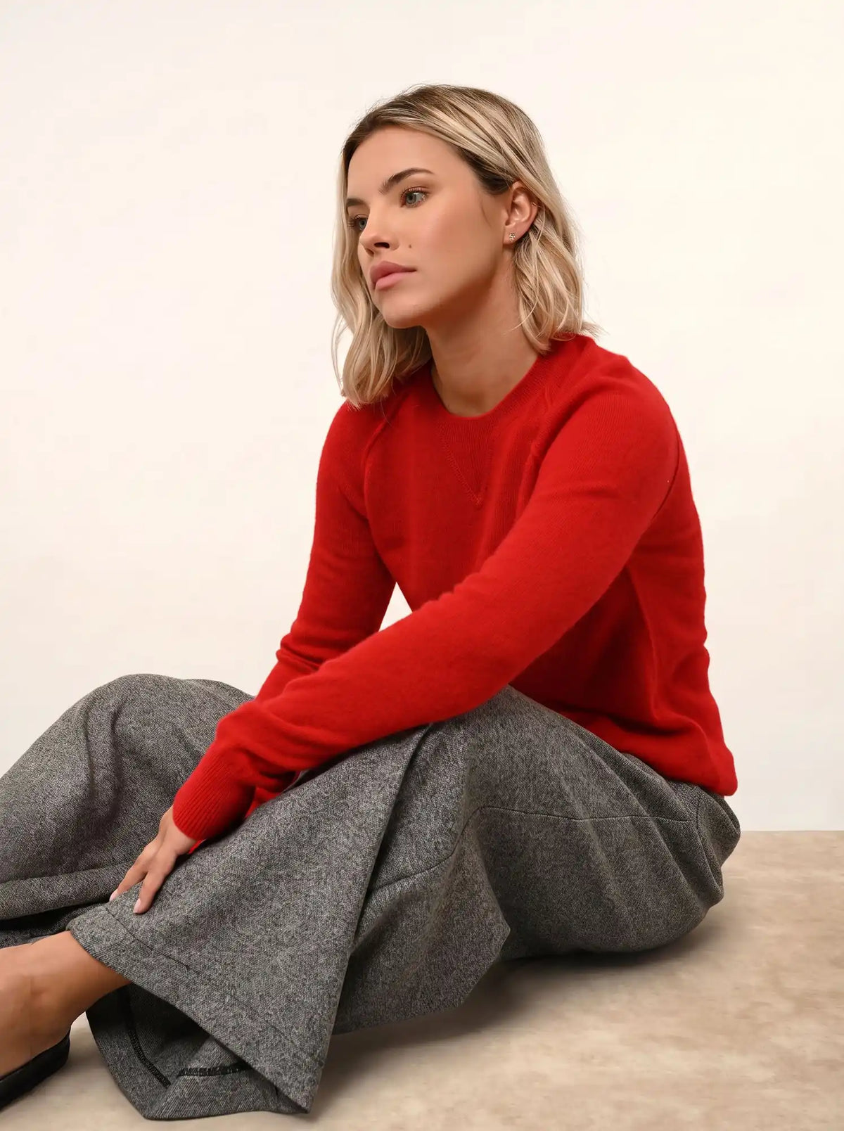 HELEN Pull Col Rond Rouge