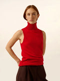 VIOLET Pull Col Roulé sans Manches Rouge