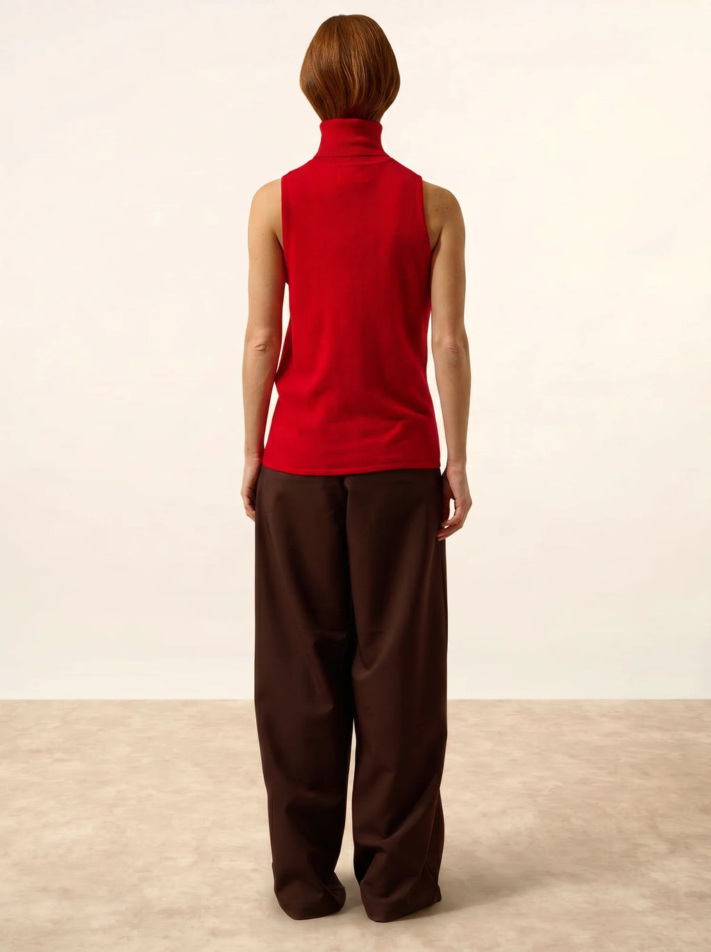 VIOLET Pull Col Roulé sans Manches Rouge