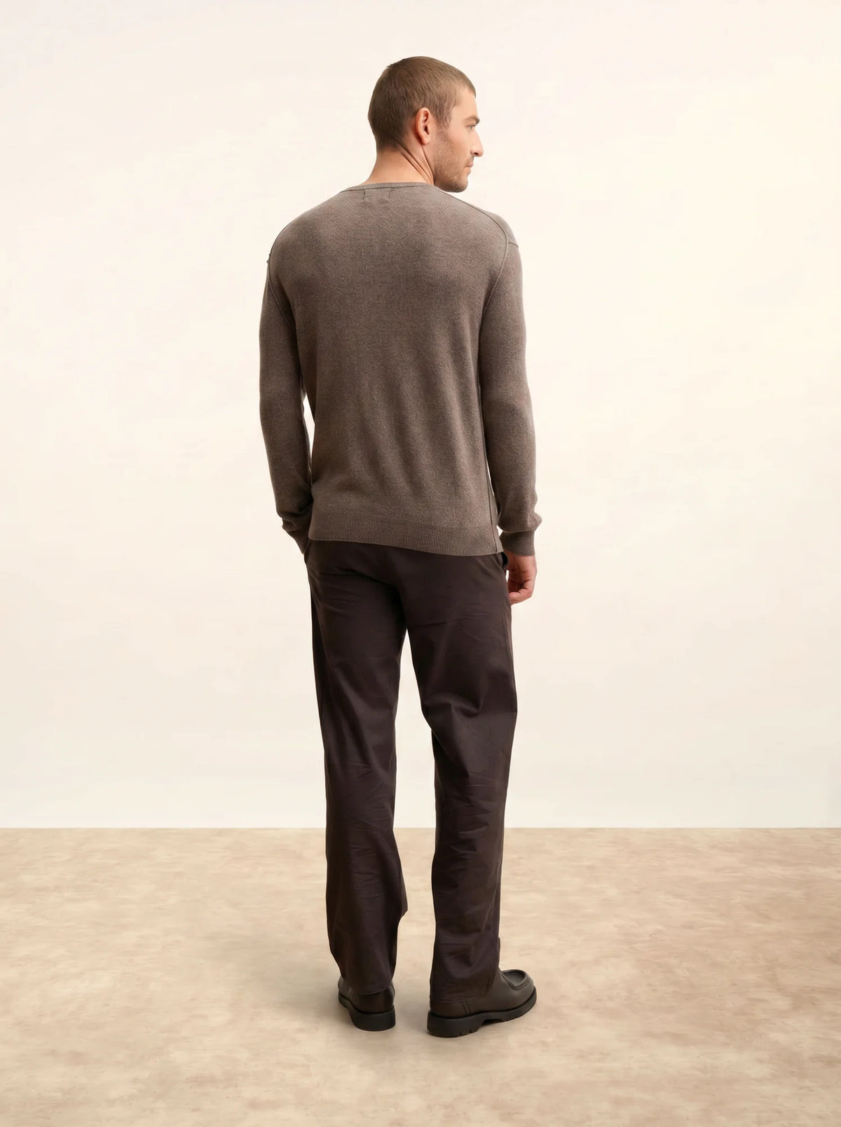 NOE Pull Col Rond Taupe Chiné