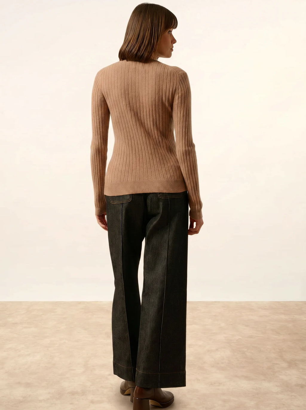 AVANA Pull Col Rond Camel Chiné