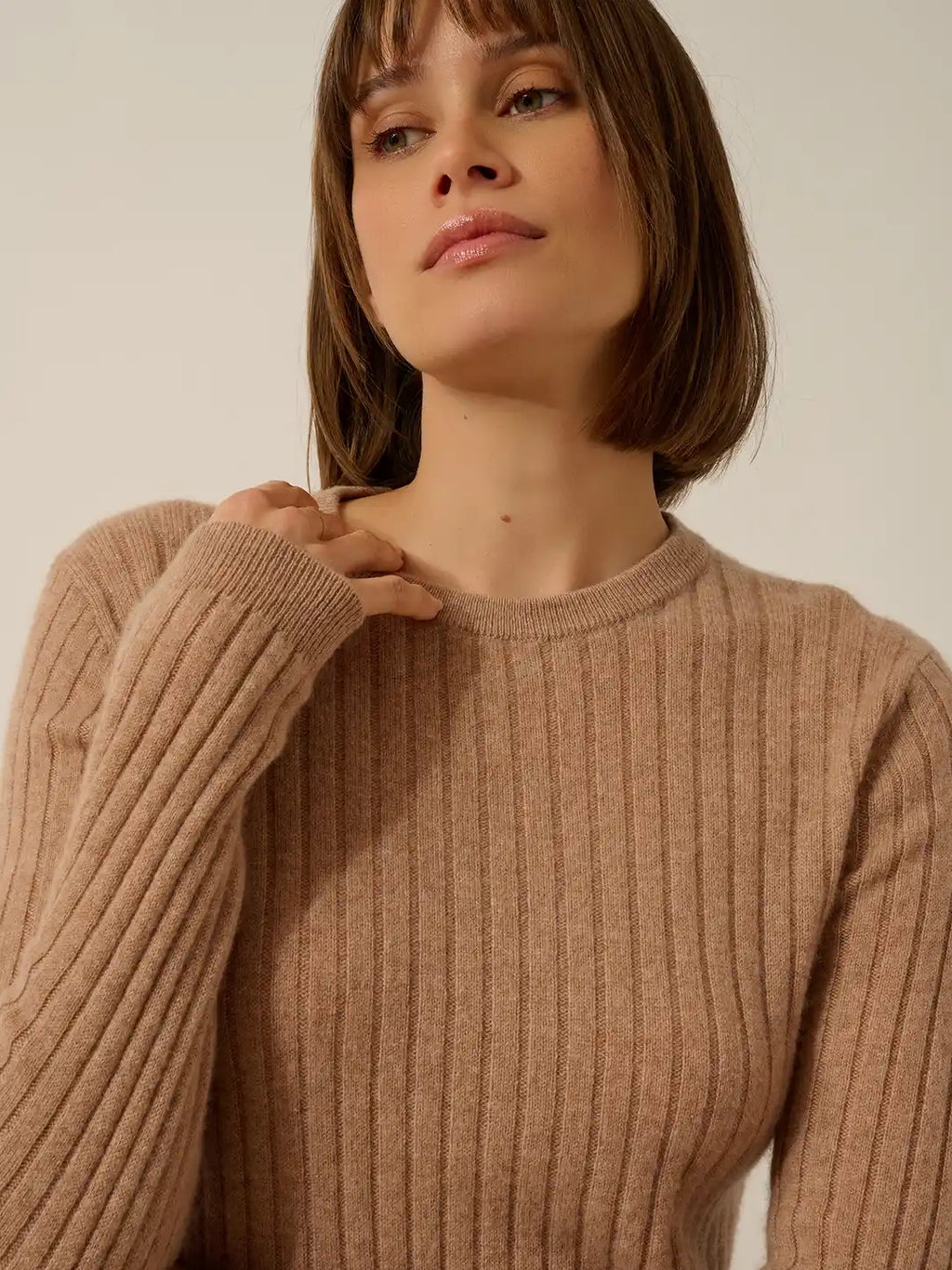 AVANA Pull Col Rond Camel Chiné