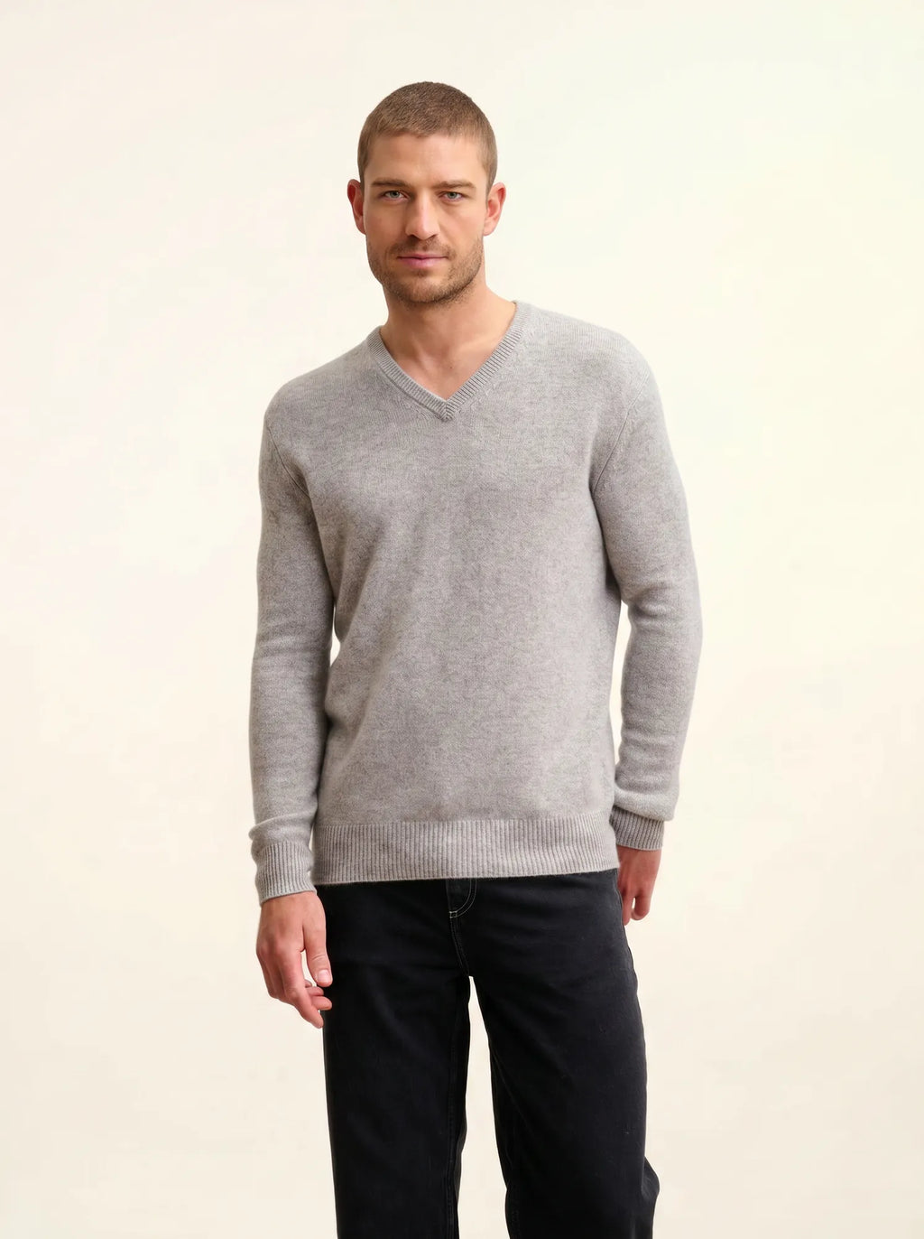 NATHAN Sweater V-Neck 4 Ply Heather Cloud