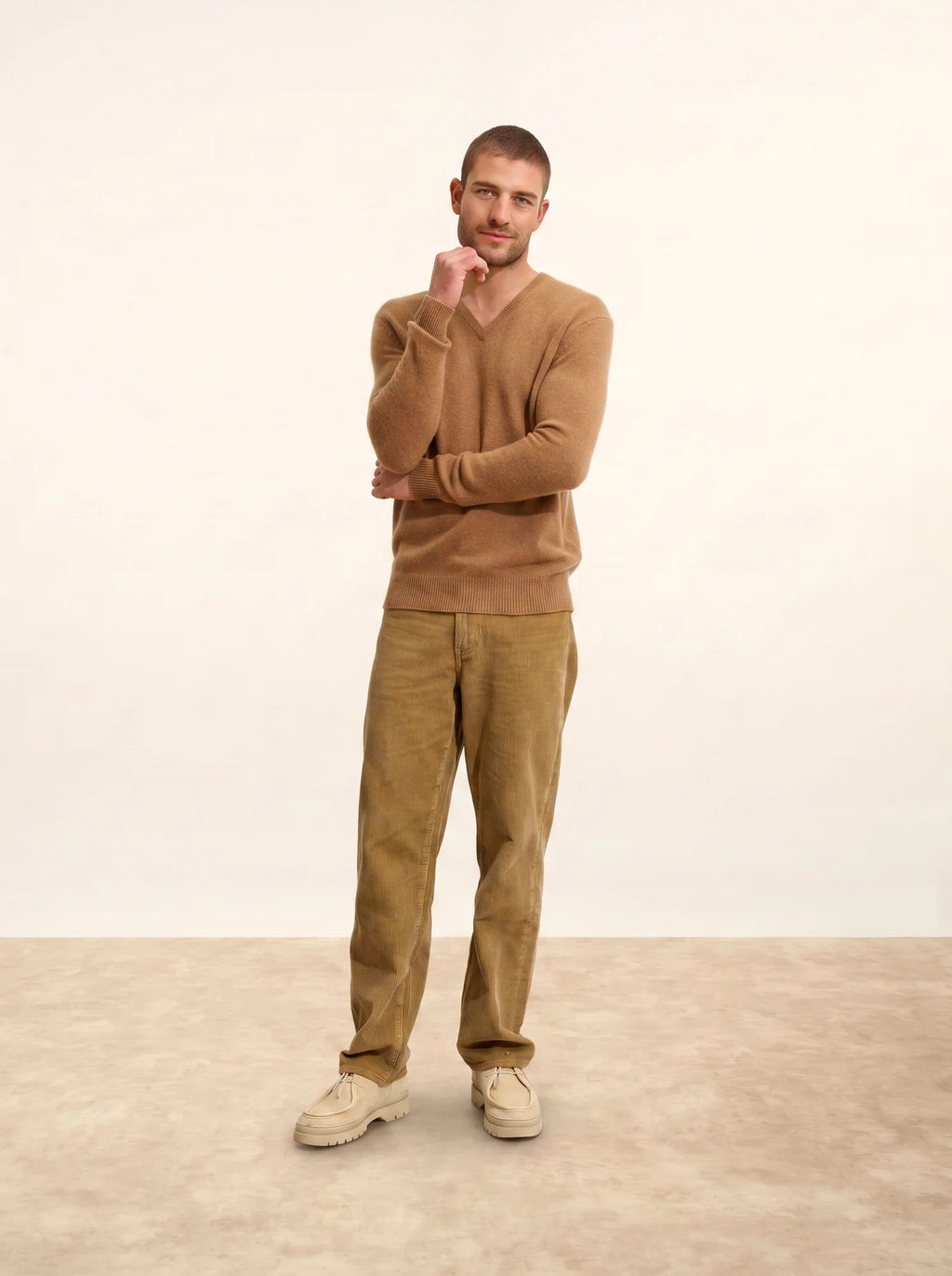 NATHAN Sweater V-Neck 4 Ply Hazelnut